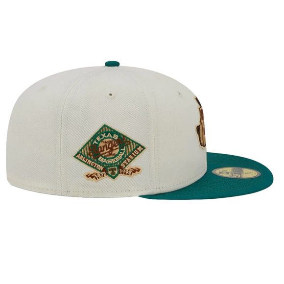 New Era Texas Rangers Woodgrain Pack 59FIFTY Hat Arlington Stadium Patch - Picture 6 of 9